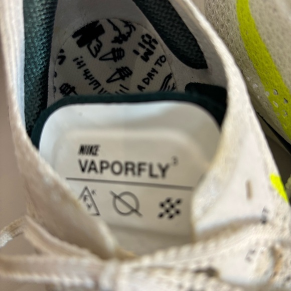 NIKE Sz 9.5 Vaporfly Zoom X White and Neon Yellow Breathable Running Shoes - Picture 3 of 16
